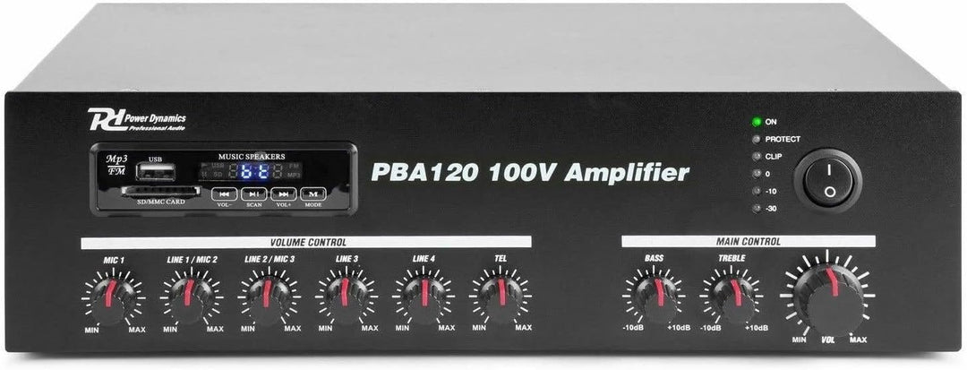 Power Dynamics PBA120 100 V Verstärker 120 W mit MP3-Player, Tuner und Bluetooth