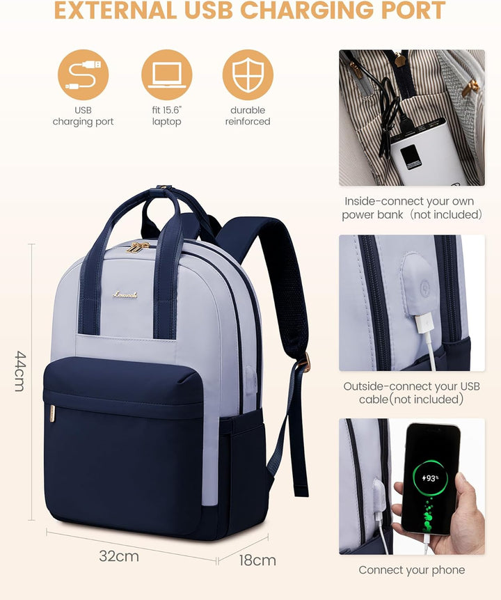 LOVEVOOK Rucksack Damen, 15,6 Zoll Laptop Schultasche Mädchen mit Laptopfach, Wasserdicht Reiserucks