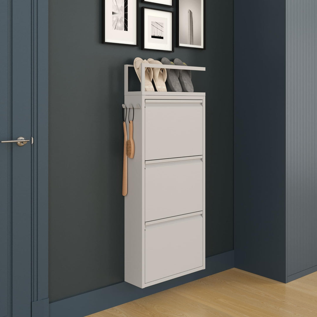furni24 Schuhschrank Schmal – Platzsparender Metall-Schuhschrank mit Magnetklappen, Platz für 6-10 P