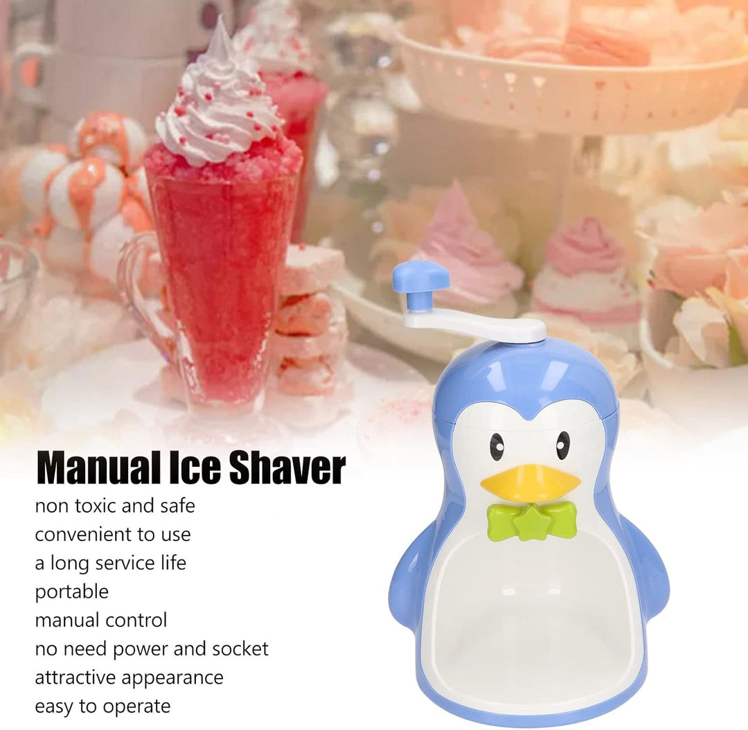 Qcwwy Manueller Eisrasierer, Niedlicher Pinguin-Form-Handkurbel-Eiszerkleinerer, Tragbarer Manueller