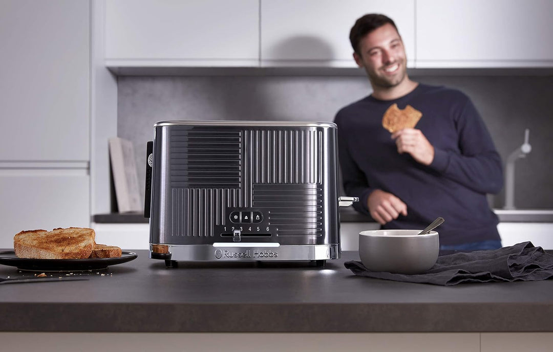 Russell Hobbs Toaster [für 2 Scheiben] Geo Edelstahl Grau (extra breite Toastschlitze, inkl. Brötche