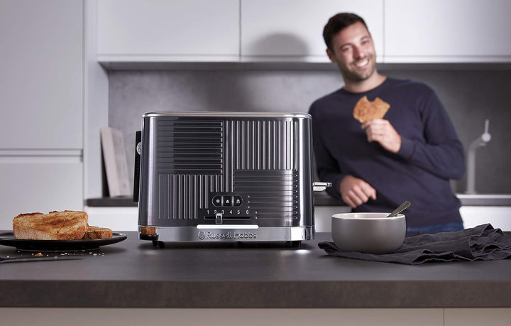 Russell Hobbs Toaster [für 2 Scheiben] Geo Edelstahl Grau (extra breite Toastschlitze, inkl. Brötche