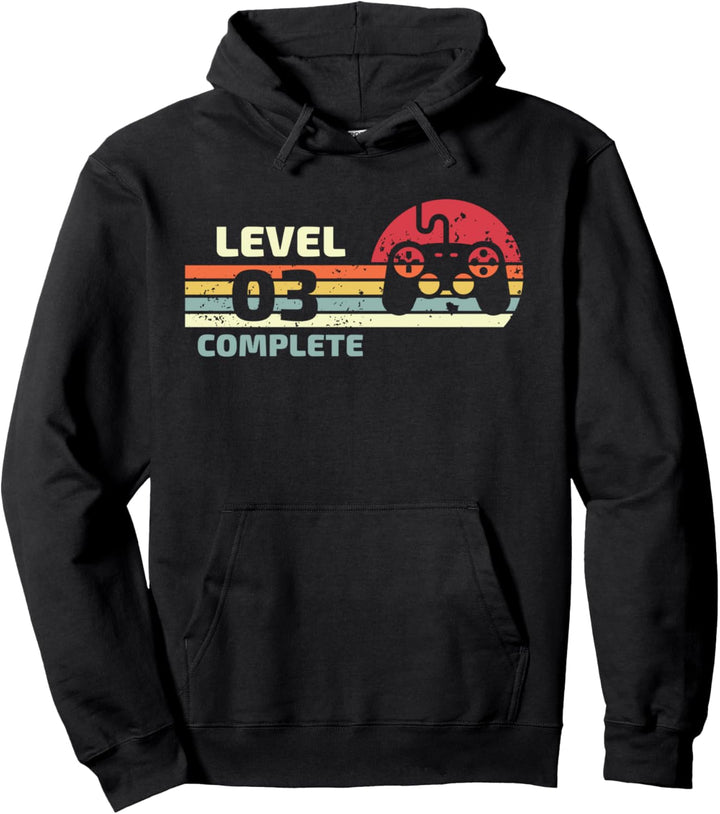 Retro Vintage Level 3 Complete Celebrate Gamer 3rd Wedding Pullover Hoodie