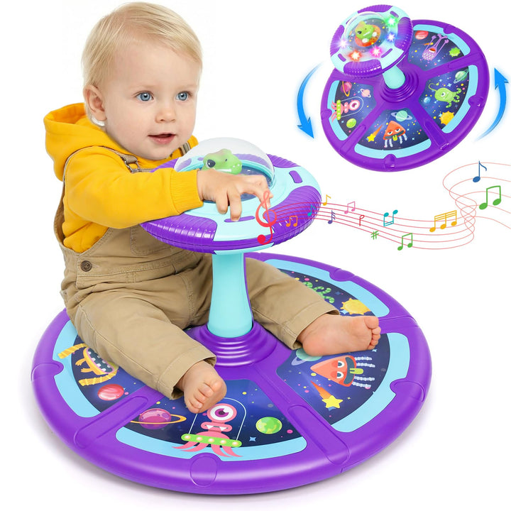 Wdmiya Weltraum Karussell Drehstuhl für Kinder, 360°Sensorischer Drehstuhl mit LED-Beleuchtung und M