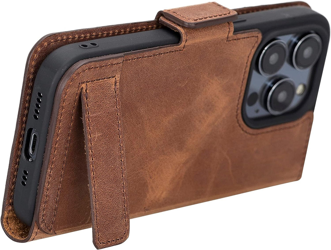 Solo Pelle aufklappbare Lederhülle kompatibel für iPhone 14 Pro in 6.1 Zoll inkl. 1 Kartenfach für d