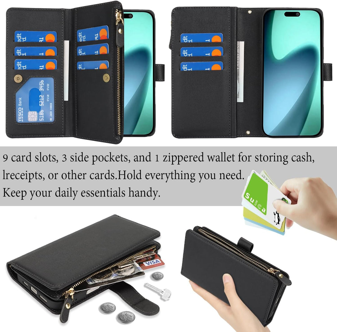 CAVOR Handykette Handyhülle kompatibel mit iPhone 14 Plus Hülle Mit Band,Flip Leder Geldbörse Handyh
