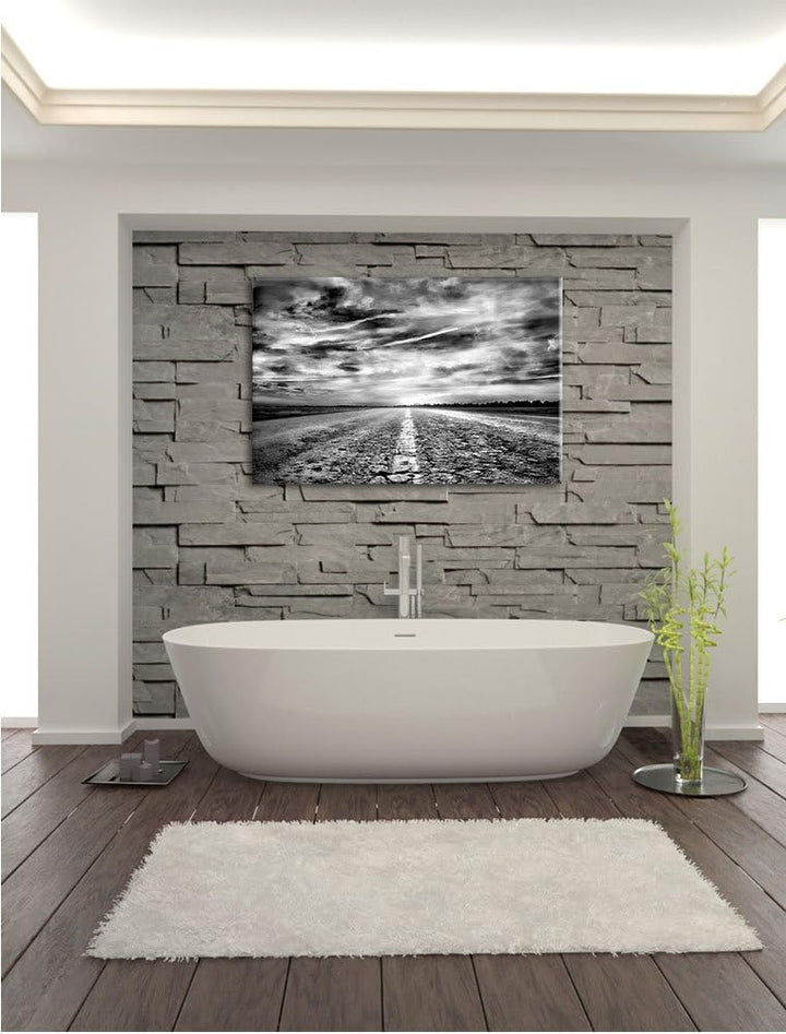 Pixxprint Endlose Strasse im Sonnenuntergang / 100x70cm Leinwandbild bespannt auf Holzrahmen/Wandbil