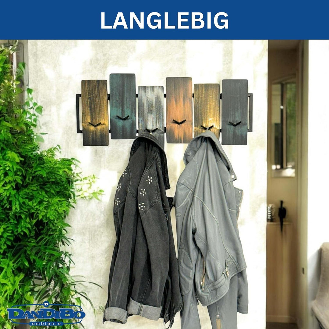DanDiBo Garderobe Wand Schwarz Metall 96629 Wandgarderobe mit 12 Haken Modern Hakenleiste Garderoben