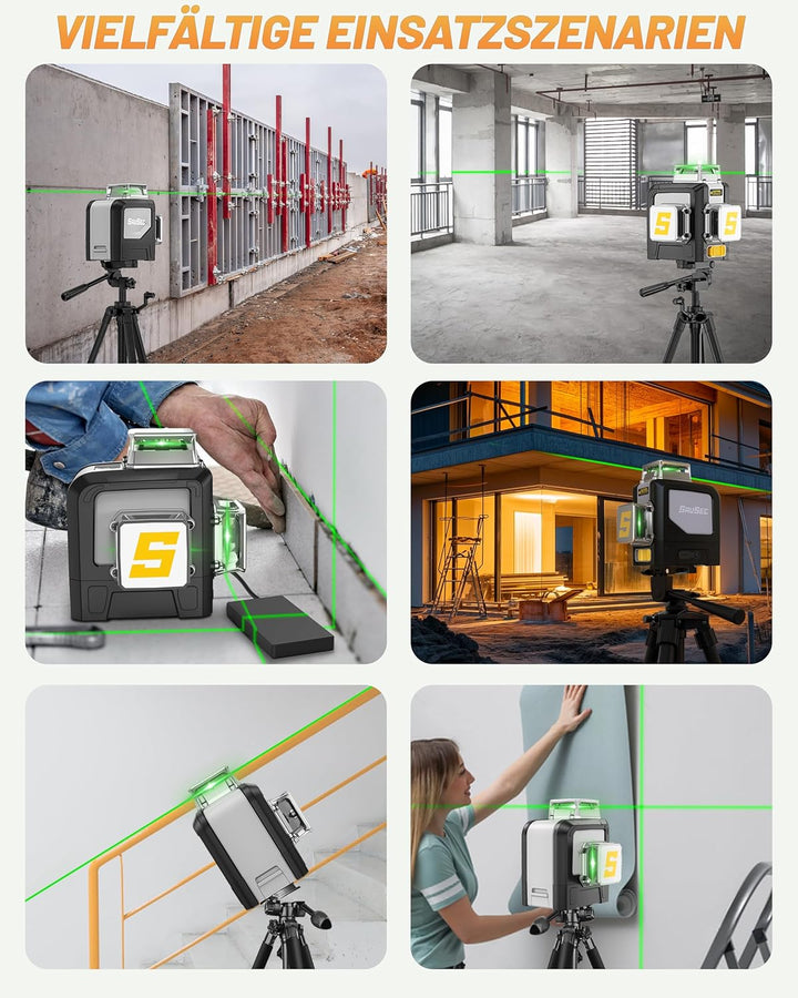 Kreuzlinienlaser 45M, SAVSEC 3X360 Grün Laser Wasserwaage bis zu 22, Linienlaser Selbstnivellierend
