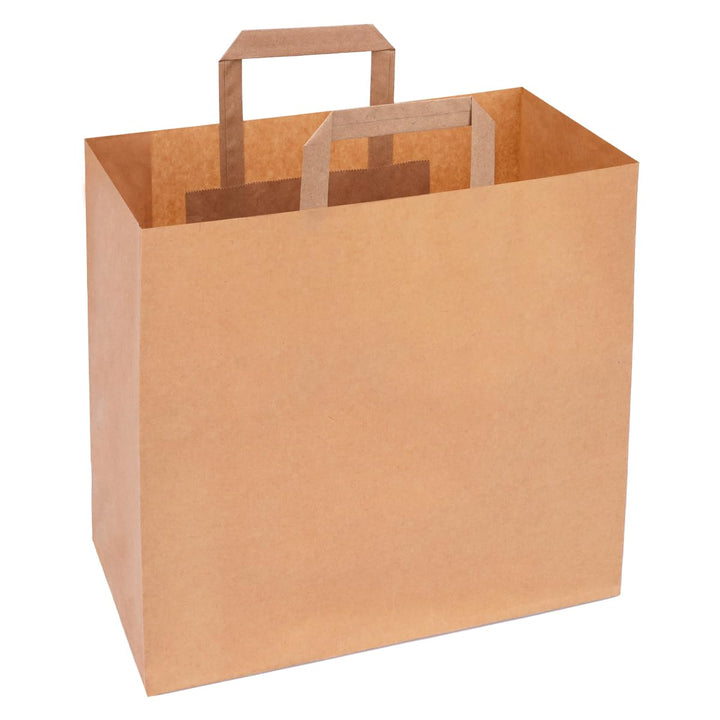 verpacking Papiertragetaschen mit Flachhenkel 27 x 32 x 17 cm Braun - Papiertüten Bio Papiertasche K