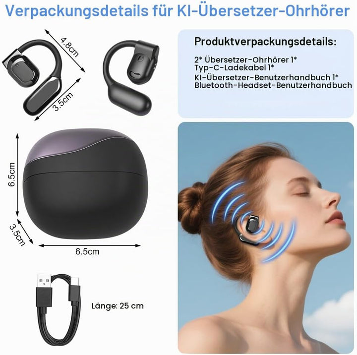 AI Übersetzer Kopfhörer, Echtzeit Übersetzungskopfhörer 144 Sprachen, Translation Earbuds Bluetooth