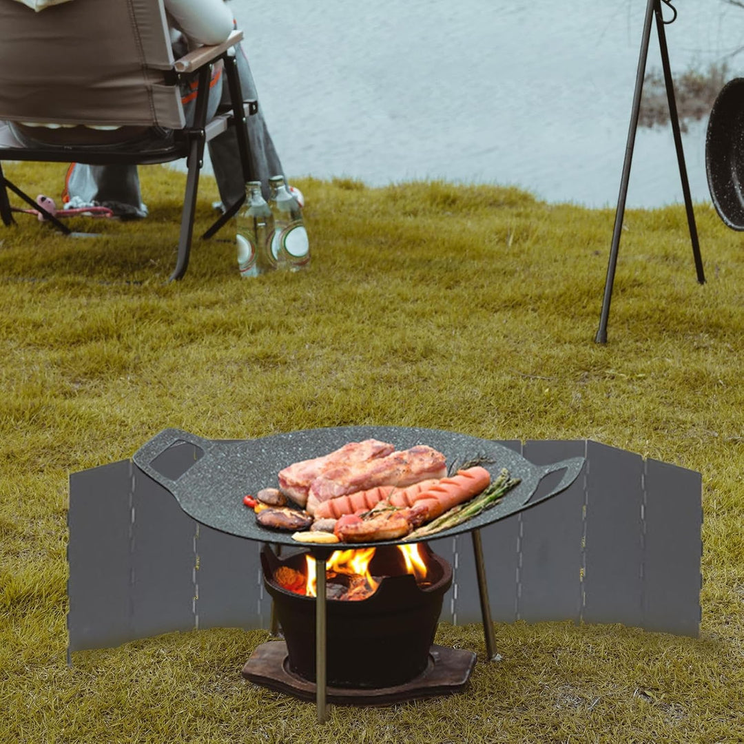 Camping Windschutz - Faltbarer 10-Panel Metall Ofen Wind Blocker - Leichtes Grillzubehör mit Aufbewa
