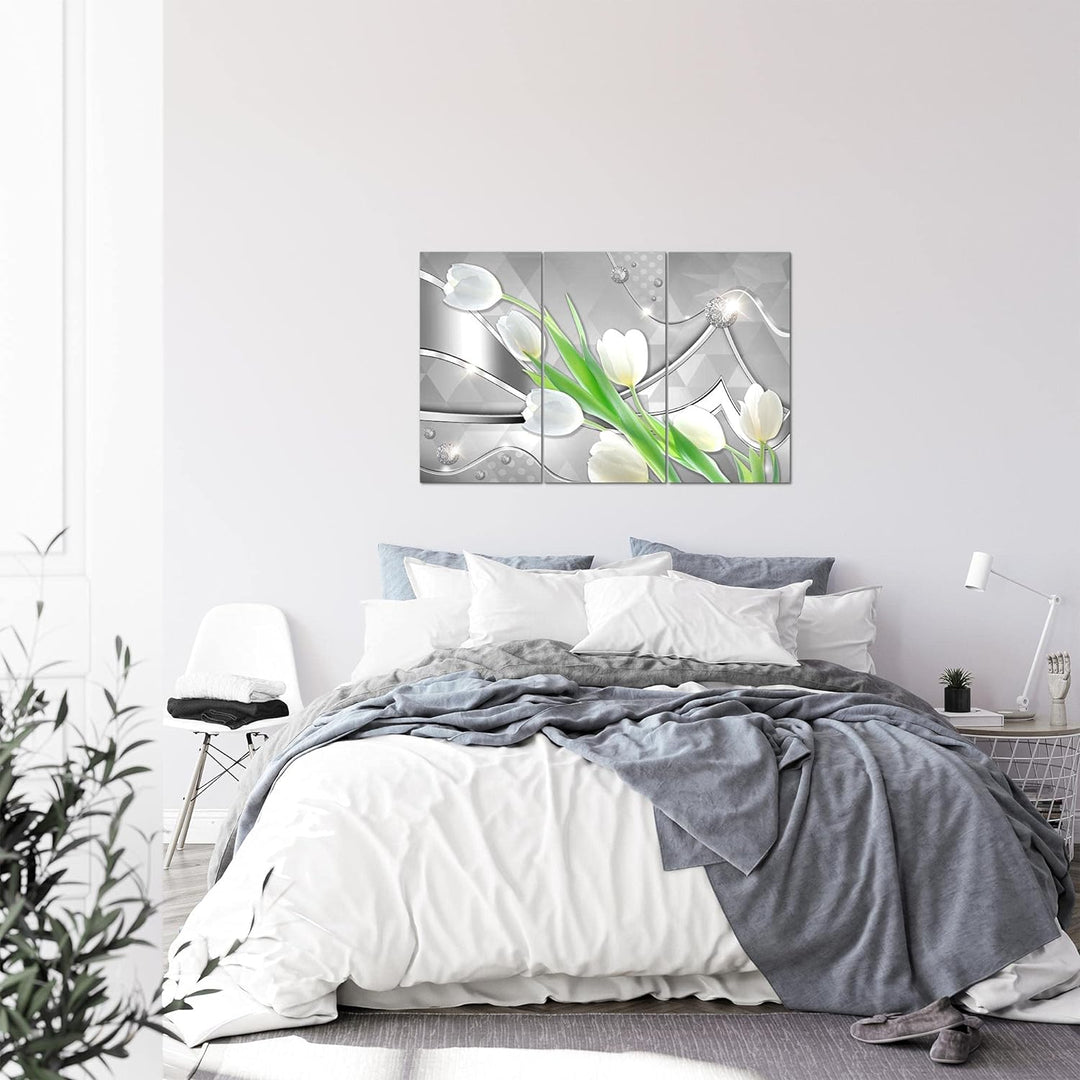 Runa Art Wandbilder Blumen Tulpen Bild XXL Wohnzimmer Schlafzimmer Grau Grün Diamant 120 x 80 cm 3 T