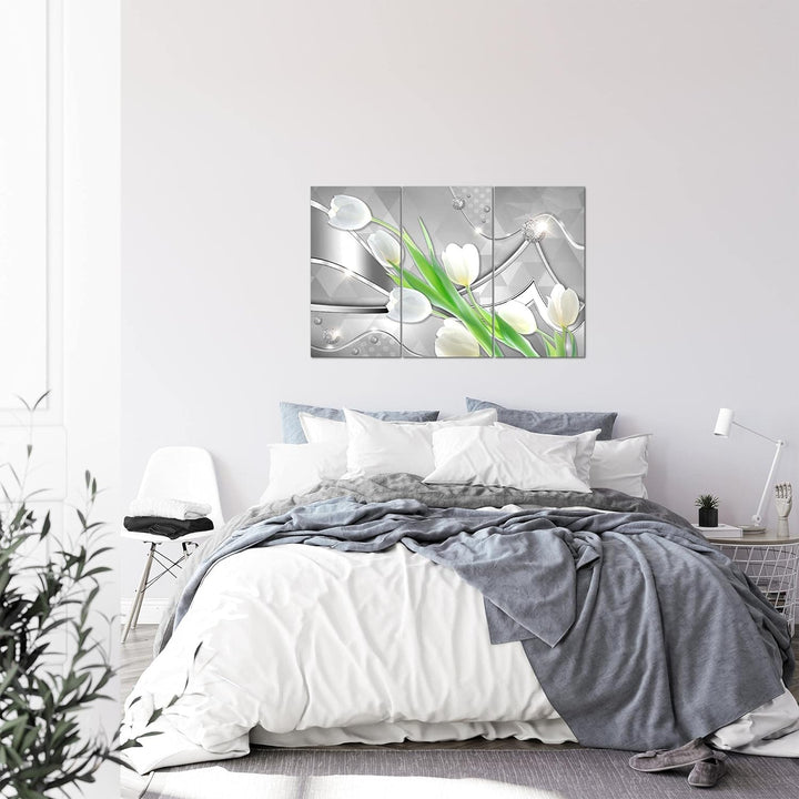 Runa Art Wandbilder Blumen Tulpen Bild XXL Wohnzimmer Schlafzimmer Grau Grün Diamant 120 x 80 cm 3 T