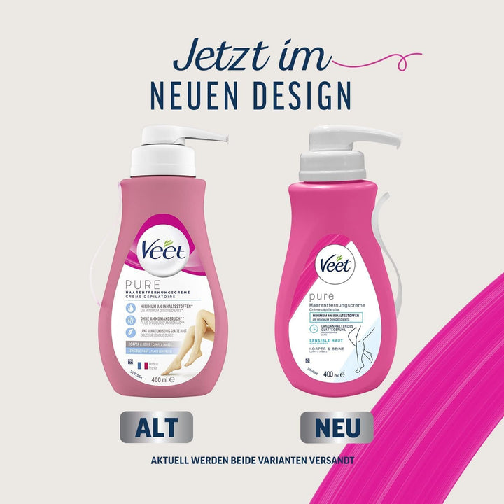 Veet PURE Haarentfernungscreme - Haarentfernung für Körper & Beine - 2 x 400 ml 400 ml (2er Pack), 4