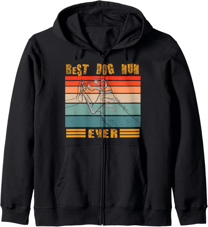Retro Vintage Best Dog Mum Ever Bump Fit Hundemama Geschenk Kapuzenjacke