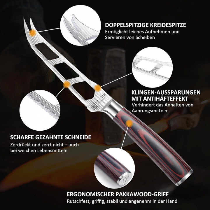 PAUDIN Käsemesser mit Gabelspitzen Klingenlänge 12,5 cm aus hochwertigem Edelstahl mit ergonomischem