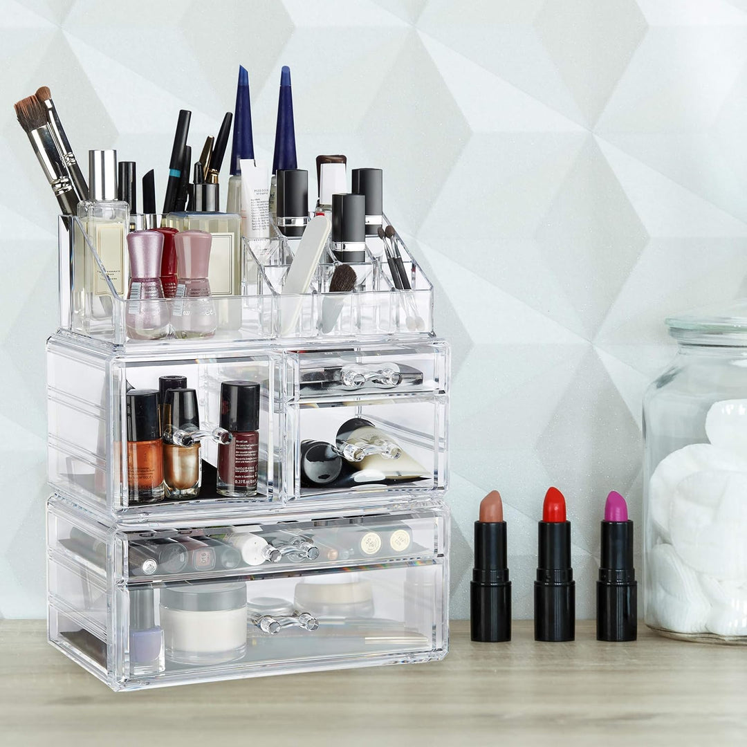 Relaxdays Make Up Organizer mit 21 Fächern, Kosmetik Tower für Lippenstift, Nagellack, Acryl Make Up