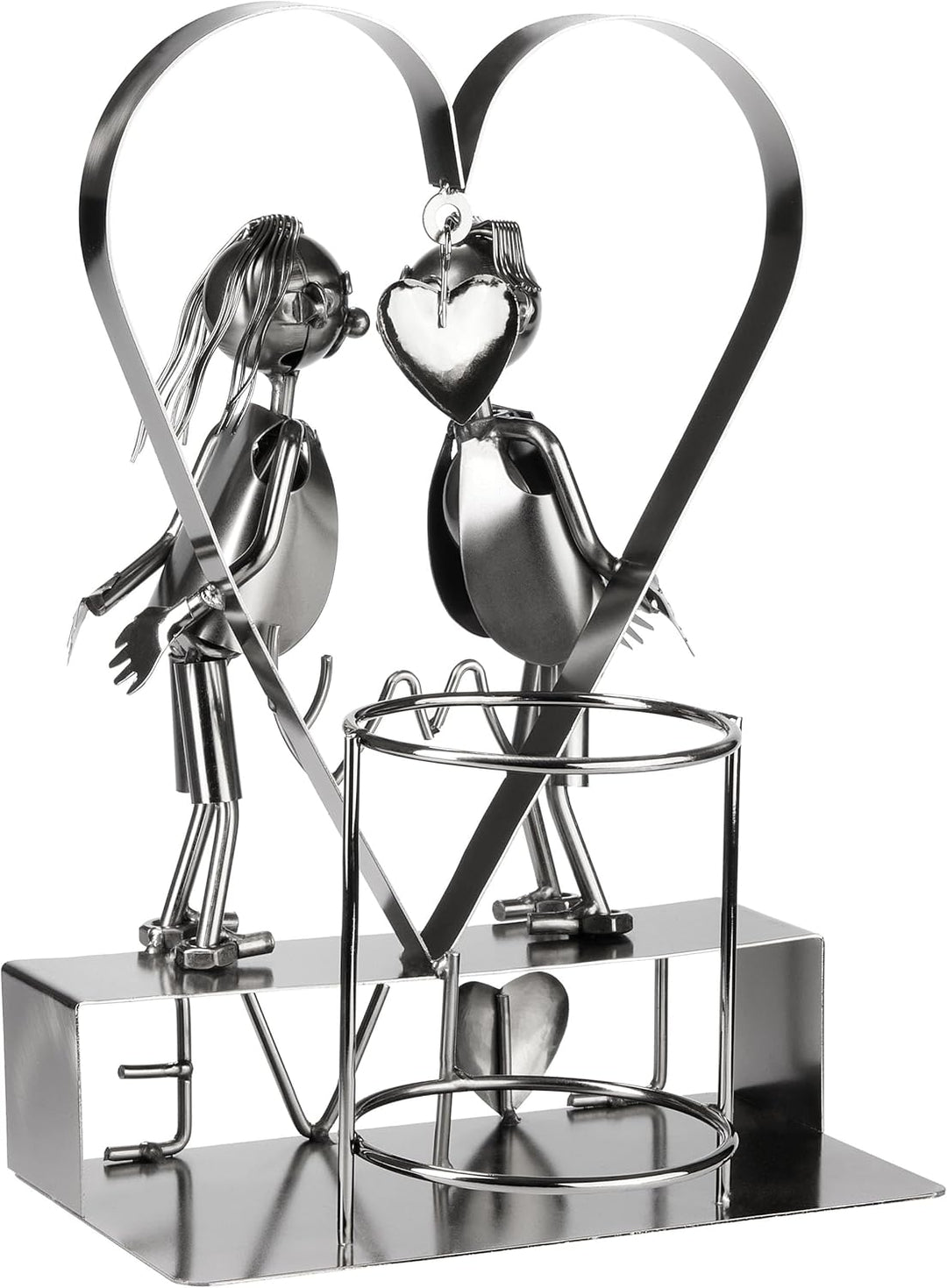 BRUBAKER Weinflaschenhalter Love Liebespaar im grossen Herz - Metall Flaschenhalter - 29 cm Wein Ges