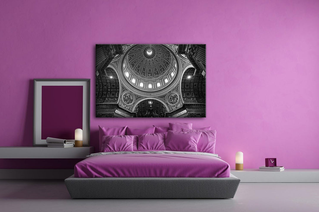 Kuppel der Basilika im Vatikan Format: 80x60 Effekt: Schwarz/Weiss als Leinwandbild, Motiv fertig ge