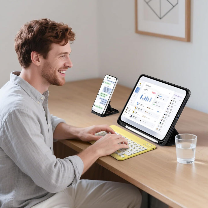 Vobafe Bluetooth Tastatur für iPad Air/Pro/ A16/11/10.9/10.2/iPhone mit Telefonhalter, Beleuchtete K