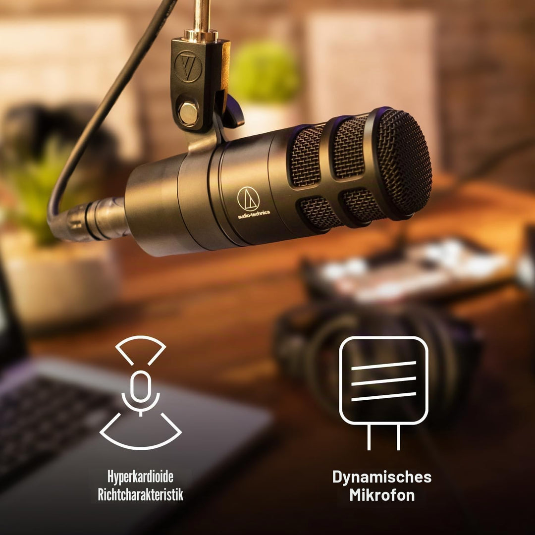 Audio-Technica 2040 Dynamisches Podcast-Mikrofon mit Hypernierencharakteristik Schwarz Single, Singl