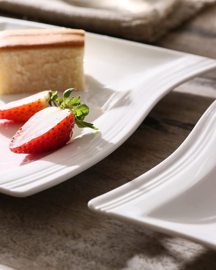 MALACASA, Serie Flora, 6 teilig Set CremeWeiss Porzellan Kuchenteller Dessertteller Frühstücksteller