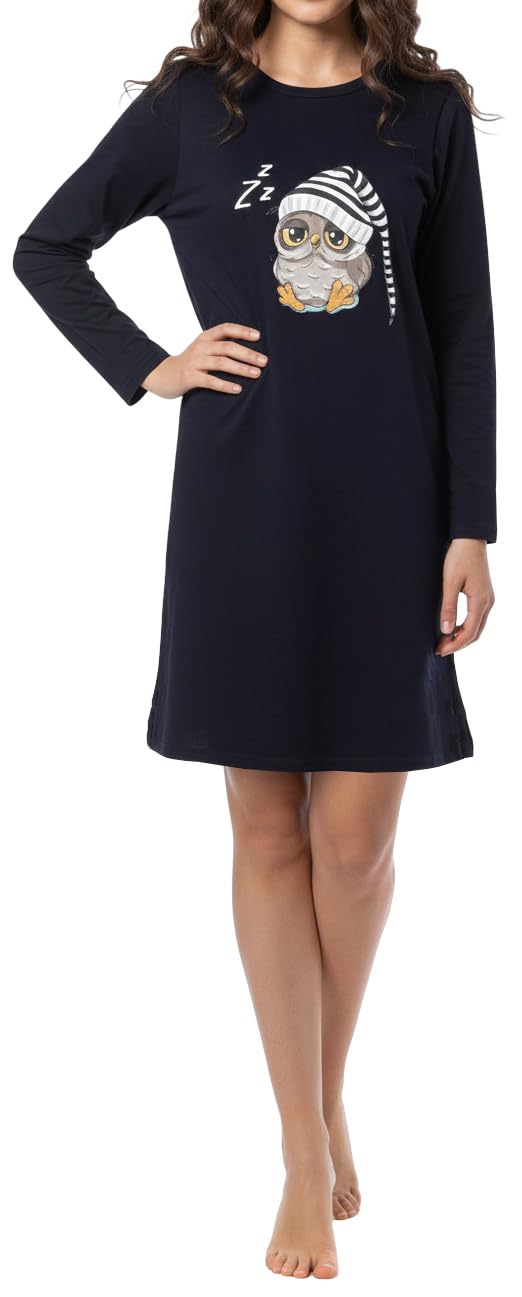 In One Clothing Mädchen Nachthemd mit langem Arm, weicher Singley Jersey aus 100% Baumwolle Dunkelba