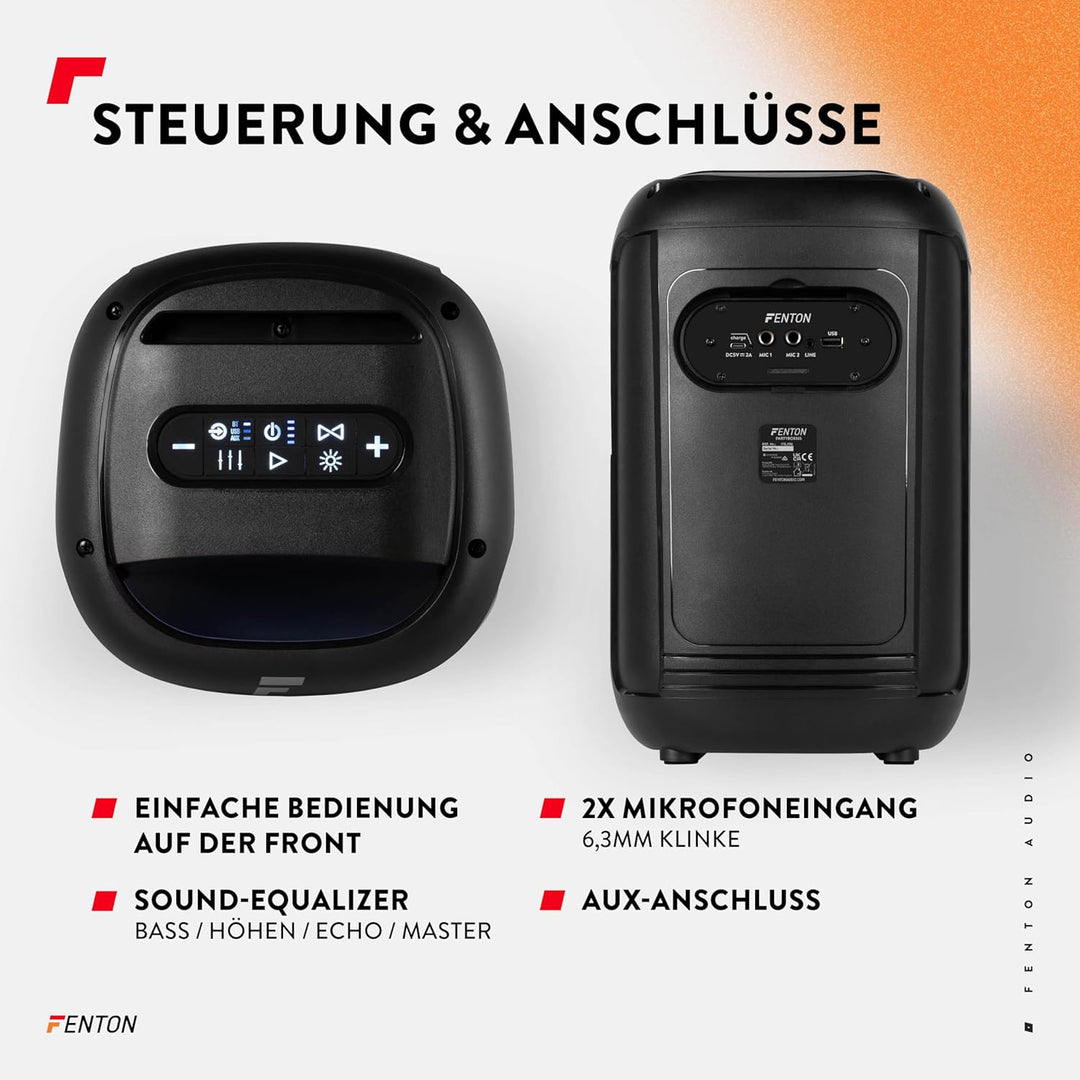 Fenton Track165 Musikbox Bluetooth Gross mit LED 120W, Akku 15 Std, Tiefer Bass, 112db, Partybox Blu