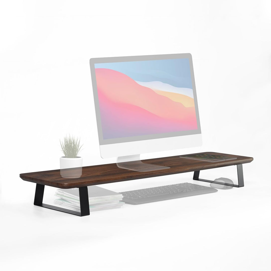 Monitorständer Desk Shelf 100 cm Walnuss | Monitorerhöhung Holz mit modularem Schienensystem | Schre