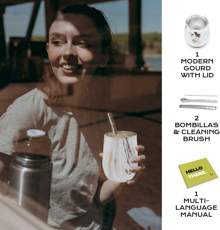 balibetov - Neu - Modernes Yerba Mate Gourd Set (Mate Tasse) - Doppelwandiger 18/8 Edelstahl Enthält
