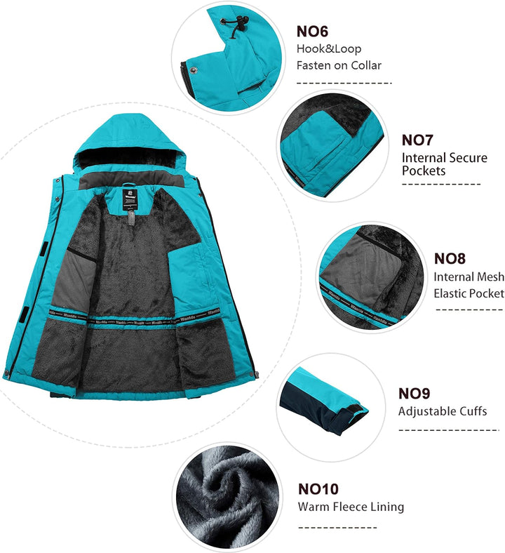Wantdo Damen Winter Skijacke Warm Fleece Mantel Berg Snowboardjacke Outdoor Kapuzen Windbreaker Jack