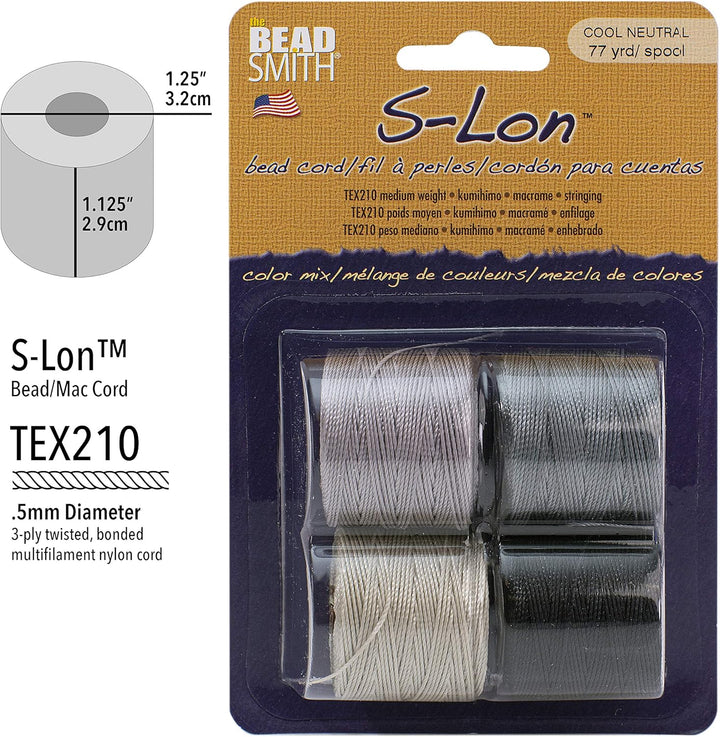 Beadsmith S-Lon Cord Multipack mit 4 Spulen (Cool Neutrals Mix) Cool Neutrals Mix 4 Spools, Cool Neu
