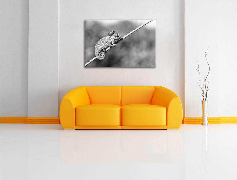 Pixxprint Süsser Gecko mit einem Marienkäfer Kunst B&W, Format: 100x70 auf Leinwand, XXL riesige Bil