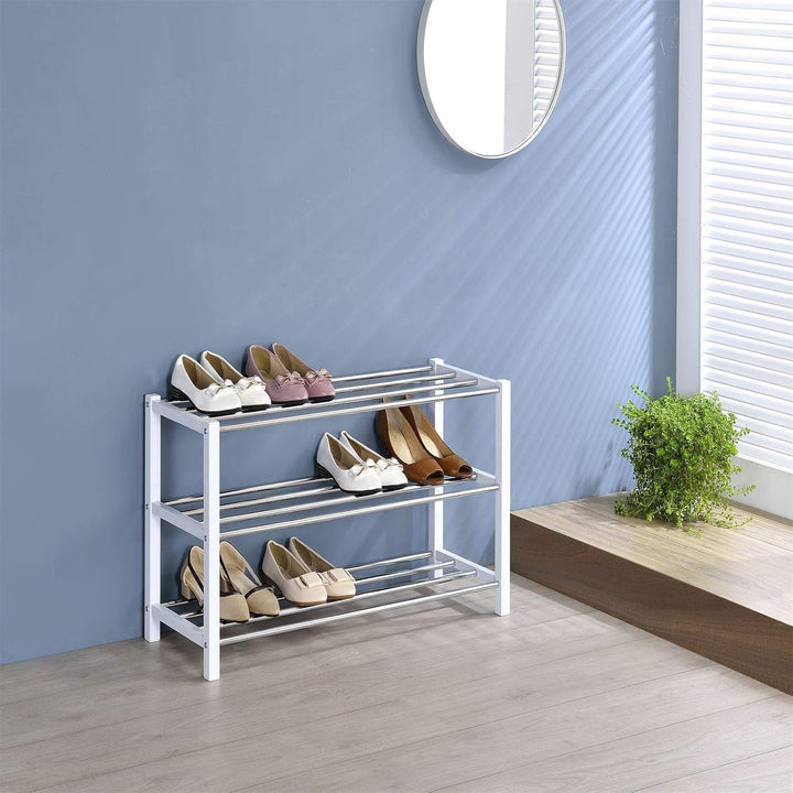 IDIMEX Schuhregal Dublin mit 3 Ablagen in weiss. Robuste Schuhablage mit Metallrahmen, edel verchrom