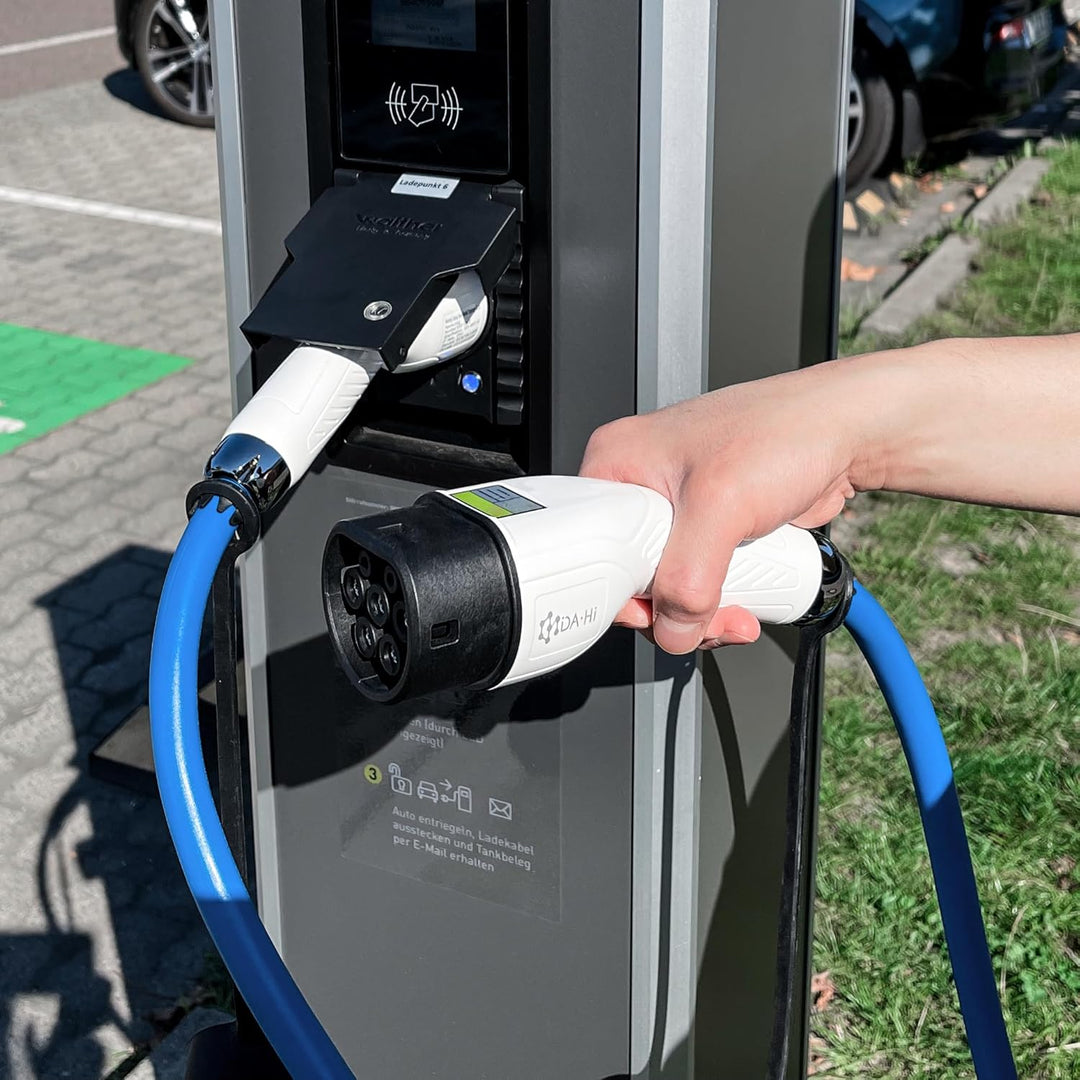 DA Hi EV Ladekabel Typ 2 für Elektroauto und PHEV 22KW 5m 32A 3-phasig, TüV Zertifiziert, Weiss-Blau