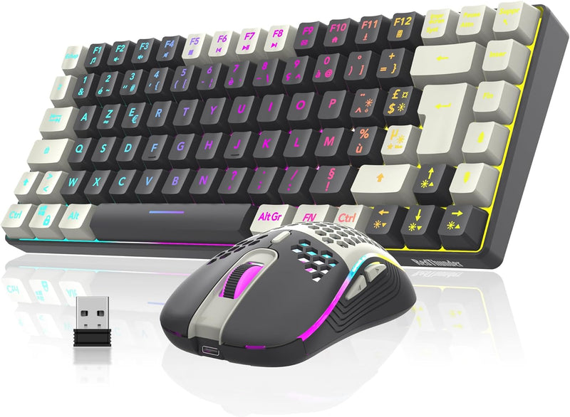 RedThunder K84 Combo Tastatur und Maus, kabellos, AZERTY, Französisch, wiederaufladbarer Akku mit RG