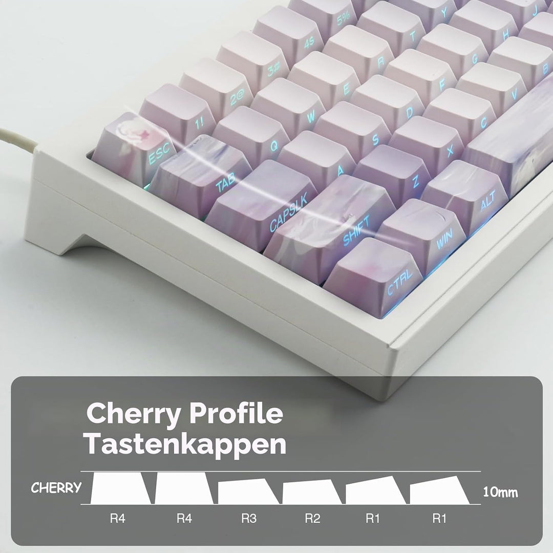 Sunzit PBT Keycaps 130 Tasten Custom Keycaps Cherry Profile Dye-Sub Tastenkappen Set Monet Seerosen