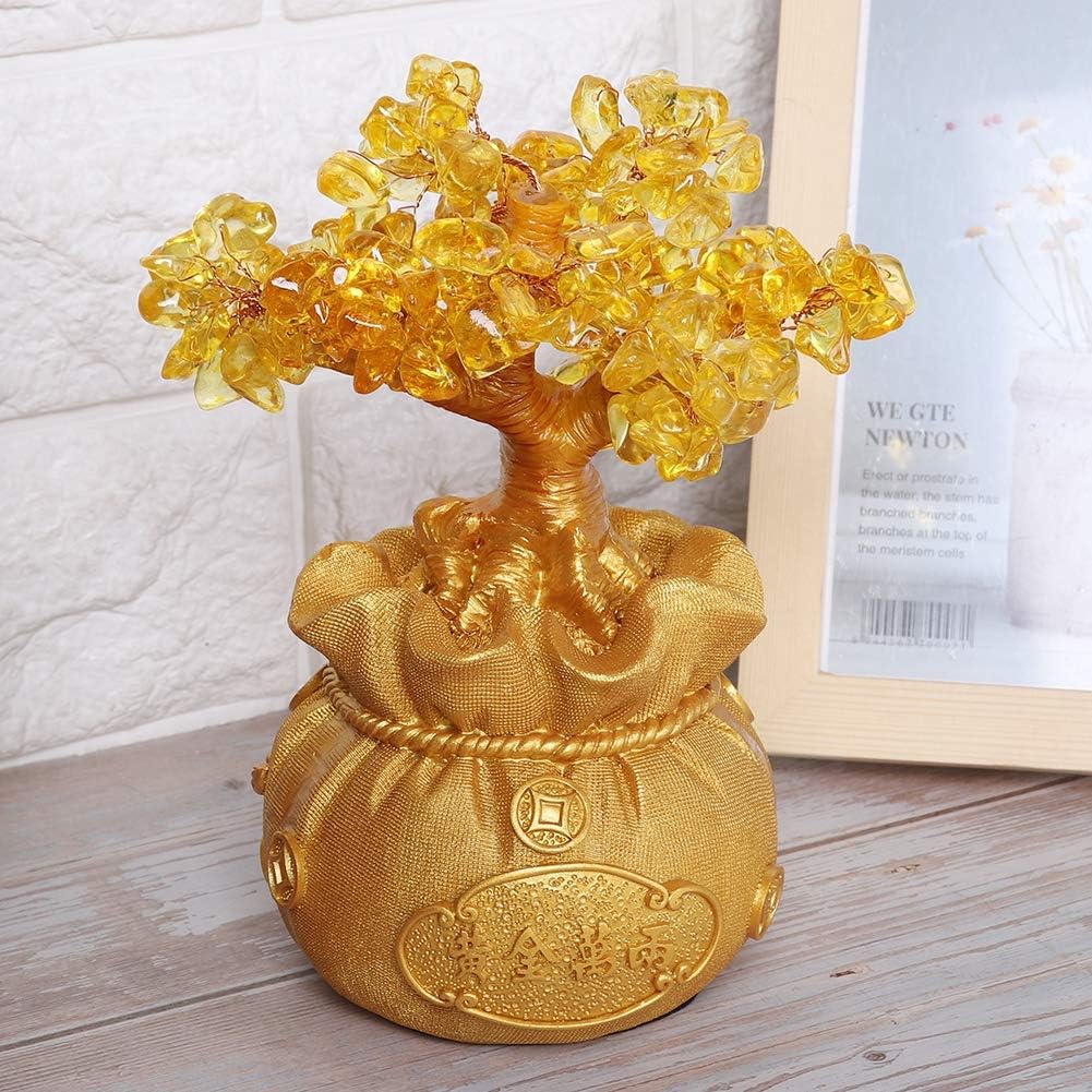 HERCHR Gold Geld Baum, Feng Shui Baum Citrin Geld Baum Harz Glücksbaum Bonsai Statue Office Home Dek