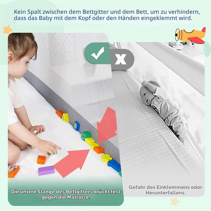 Rausfallschutz Bett,Babybettgitter Rausfallschutz,Höhenverstellbares Baby-Bettgitter & Reise-Bettsch