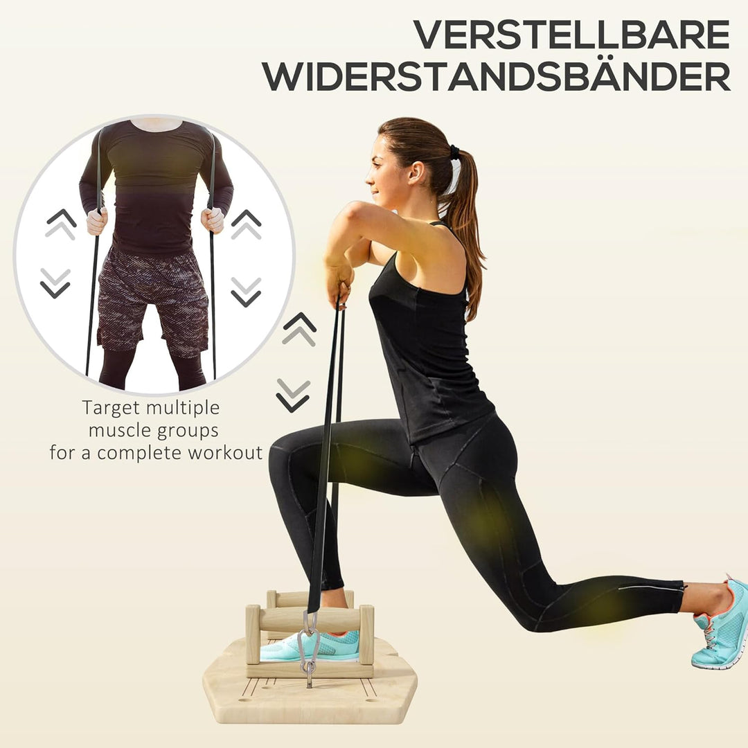 SPORTNOW Liegestützgriffe aus Holz Fitness Parallettes inkl. Widerstandsbänder, 11 Übungen, Push Up