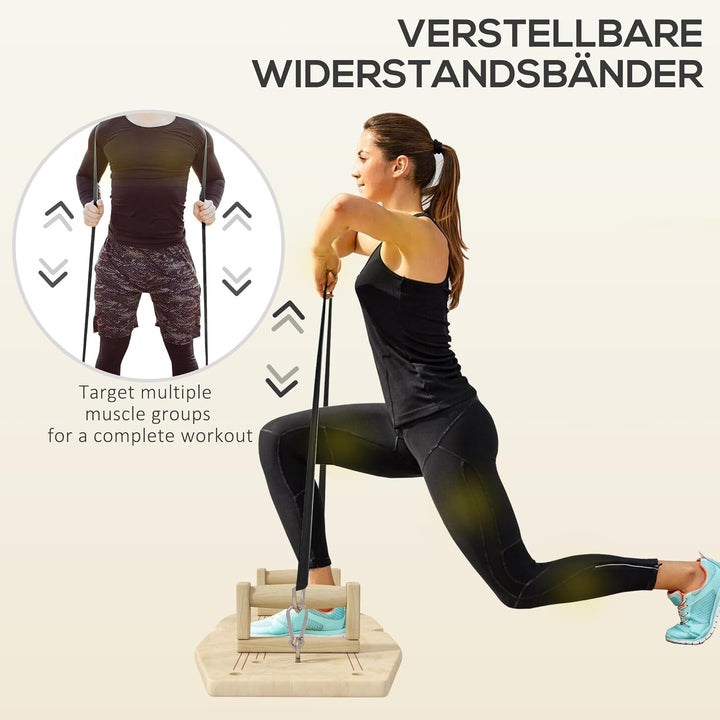 SPORTNOW Liegestützgriffe aus Holz Fitness Parallettes inkl. Widerstandsbänder, 11 Übungen, Push Up