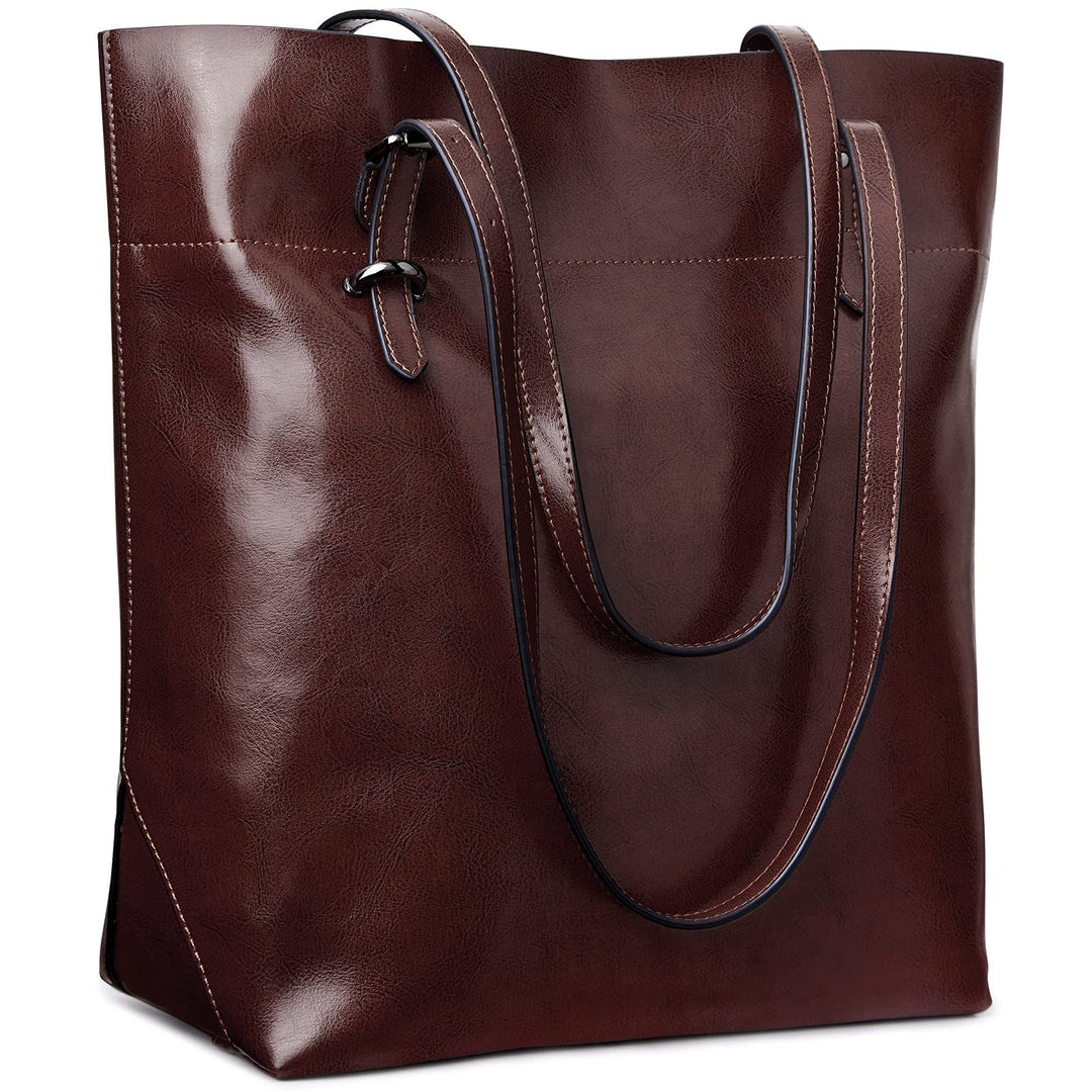 S-ZONE Damen Echtleder Tasche Shopper Gross Tote Handtasche Henkeltasche (Kaffee), Kaffee