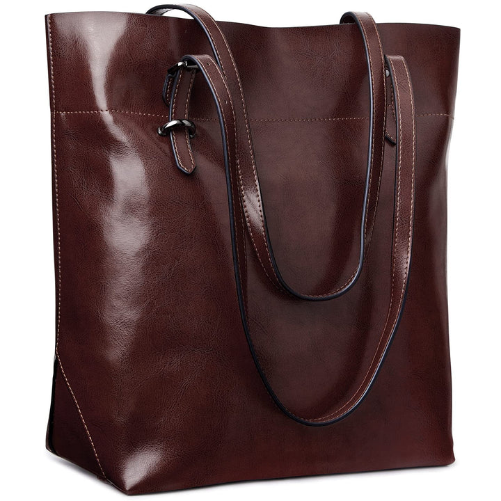 S-ZONE Damen Echtleder Tasche Shopper Gross Tote Handtasche Henkeltasche (Kaffee), Kaffee