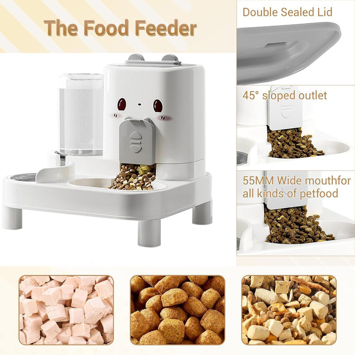 Wasserspender Futterspender für Katze und Hund, 2-In-1 Automatischer Trockenfutterspender, Automátic