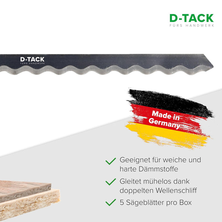 D-TACK Stichsägeblatt Dämmstoffe | 180 x 9,8 mm | 5 Stück | Für Schnitte durch Dämmstoffe wie Minera
