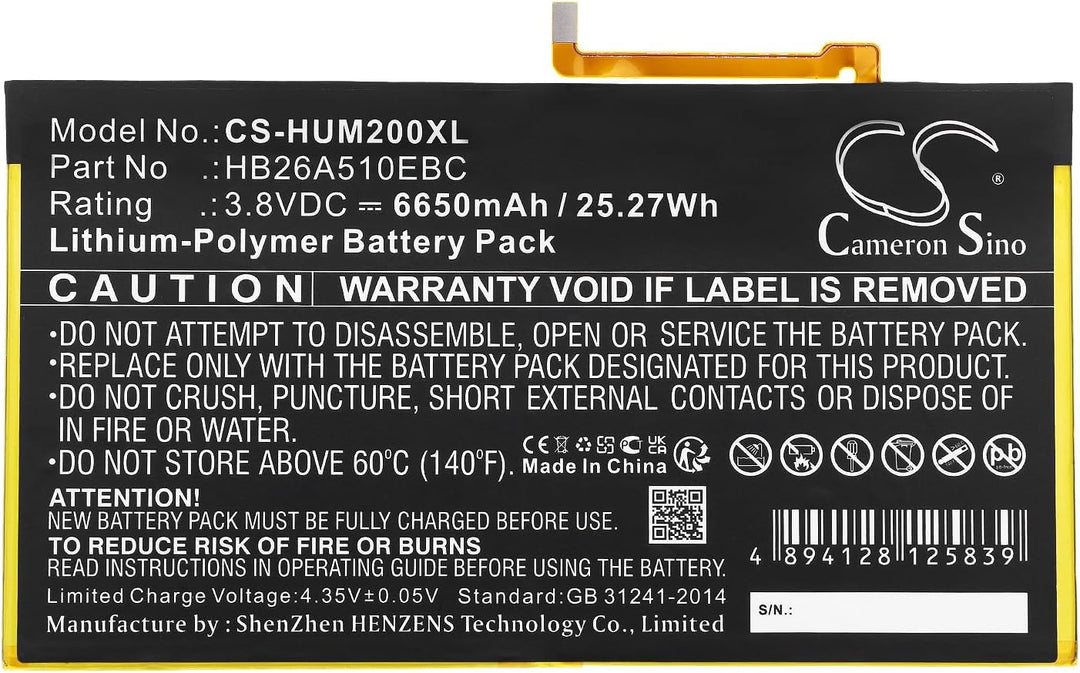 CS-HUM200XL Akkus 6650mAh Kompatibel mit [Huawei] BAH-L09, FDR-A01w, FDR-A03L, M2-A01L, M2-A01W, M3