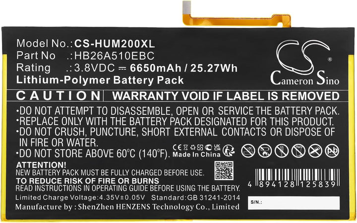 CS-HUM200XL Akkus 6650mAh Kompatibel mit [Huawei] BAH-L09, FDR-A01w, FDR-A03L, M2-A01L, M2-A01W, M3