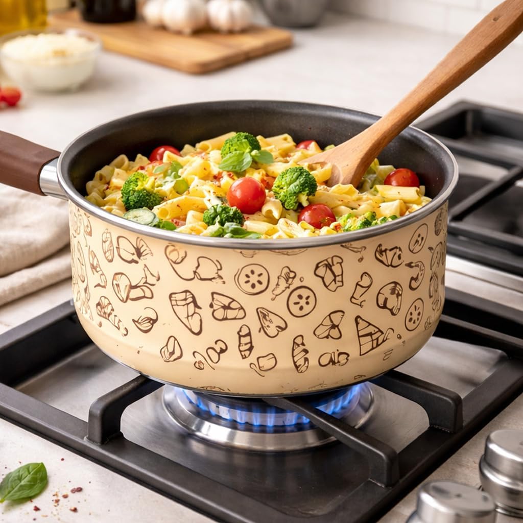 BAKAJI Tris Pastella Stielkasserolle 16-18-20 cm mit 1 Glasdeckel, antihaftbeschichteter Boden, Soft