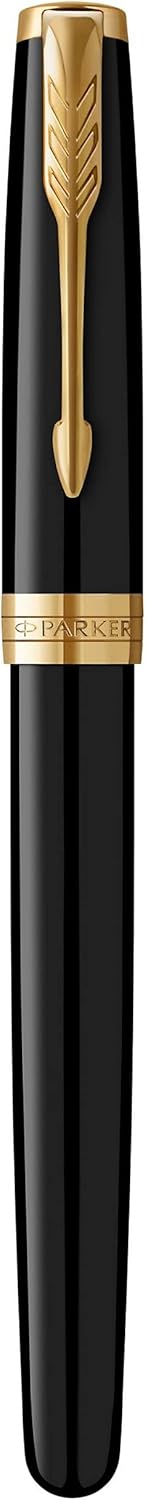 Parker Sonnet Tintenroller | Schwarze Lackierung mit Goldzierteilen | feine Spitze | Schwarze Tinte